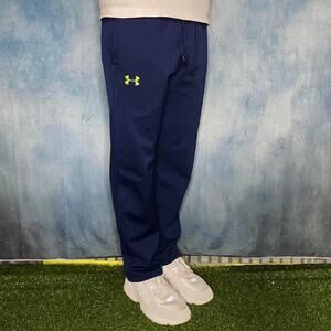 Vintage Y2K Under Armour Sweatpants Mens M Navy Blue Loose Green Embroidered
